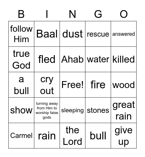 Elijah at Mount Carmel Bingo Card