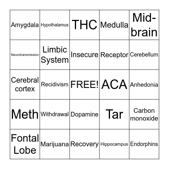 Drug Bingo Card