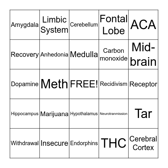 Drug Bingo Card