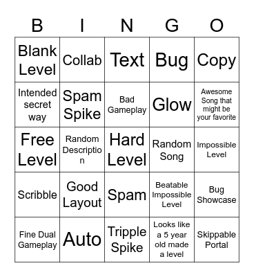 Recent Tab Bingo (Geometry Dash) Bingo Card