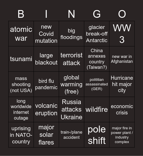 Katastrophenbingo 2022 Bingo Card