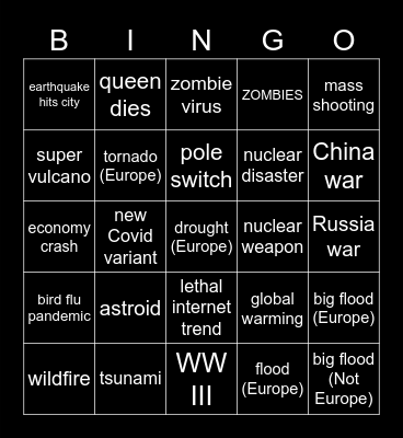 Disaster Bingo 2022 Bingo Card