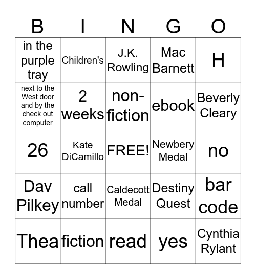 2nd Grade Library Bingo Card