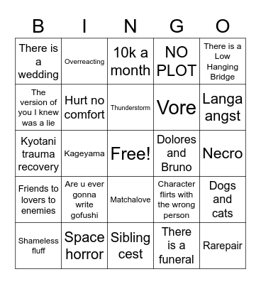 2022 writing bingo Card
