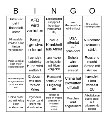 Apocalypse Bingo 2022 Bingo Card