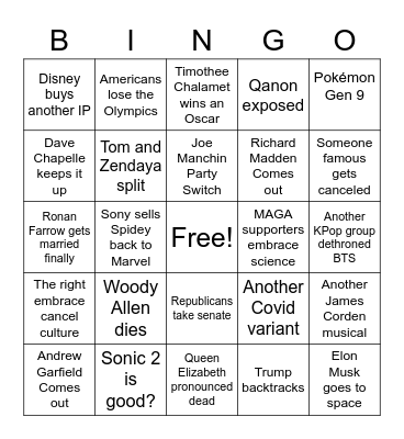 2022 Bingo Card