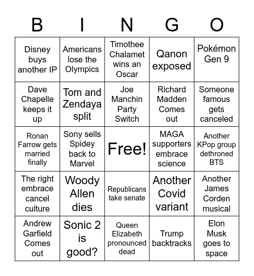 2022 Bingo Card