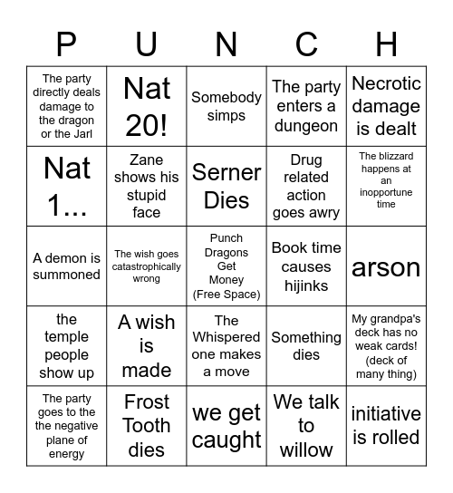 Session 41: Punch Dragons. Get Money Bingo Card