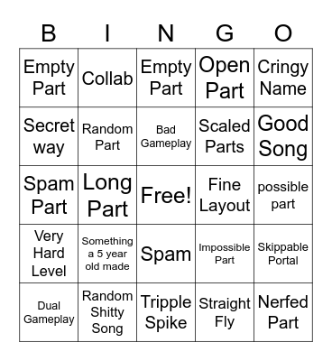 My Old Levels (Geometry Dash) Bingo Card