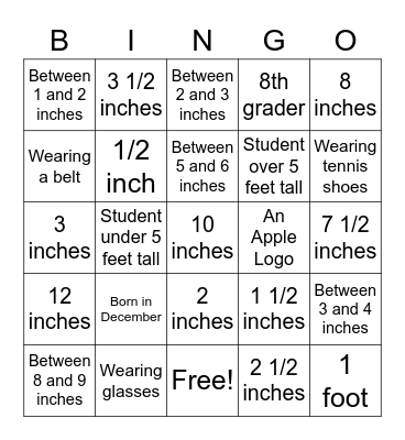 Measurement Game #1 Bingo Card