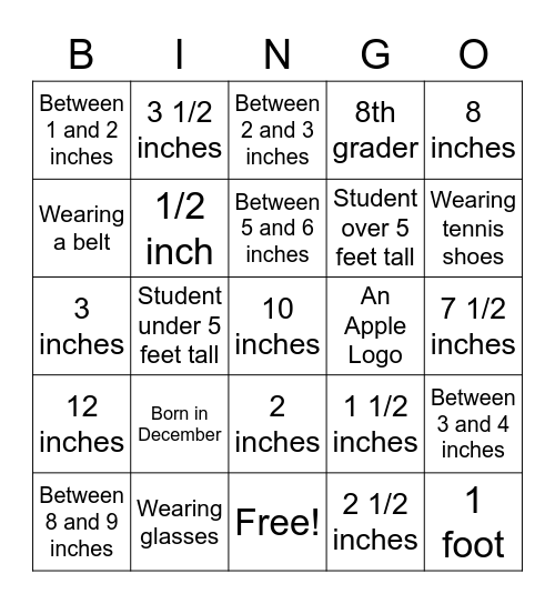 Measurement Game #1 Bingo Card
