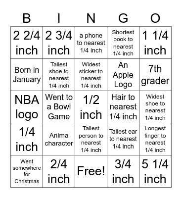 Measurement Game #2 Bingo Card