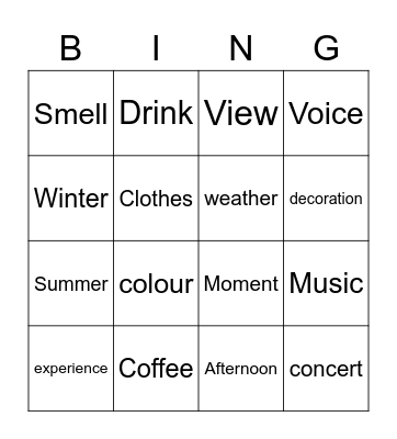 Adjective - Noun  collocations Bingo Card