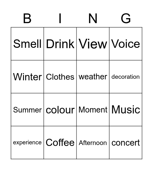 Adjective - Noun  collocations Bingo Card