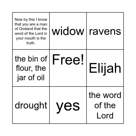 Elijah and the Widow Bingo Card