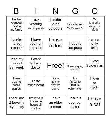 Ice breaker Bingo Card