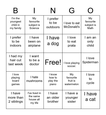 Ice breaker Bingo Card