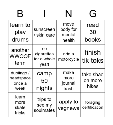 2022 Bingo Card