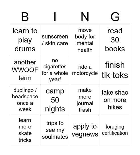 2022 Bingo Card