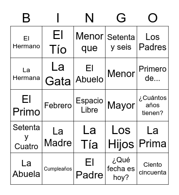 3.2 Vocabulary Bingo Card