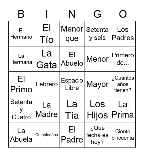 3.2 Vocabulary Bingo Card