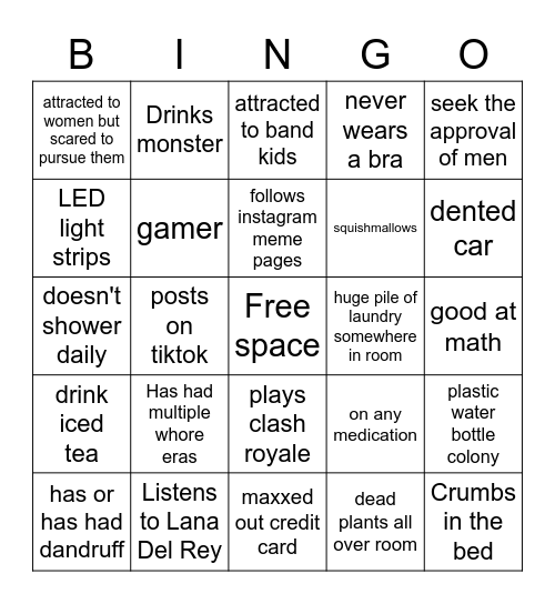 Femcel Bingo Card