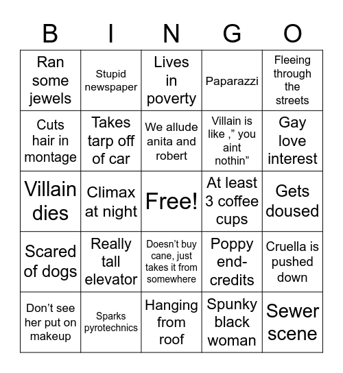 Cruella DeShit Bingo Card