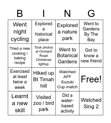 Warming Up Bingo Card