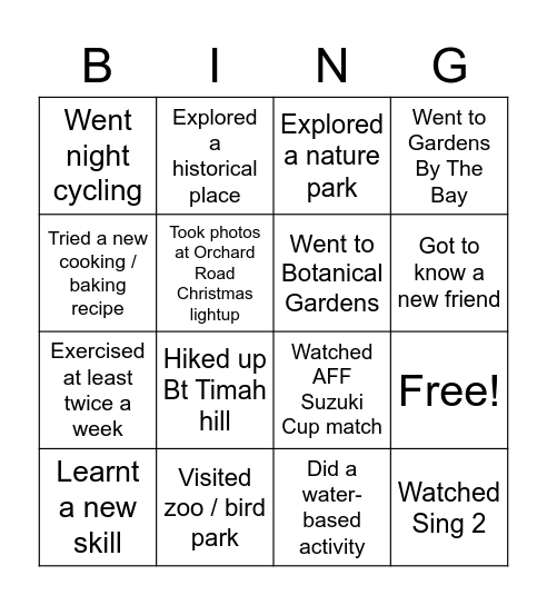 Warming Up Bingo Card