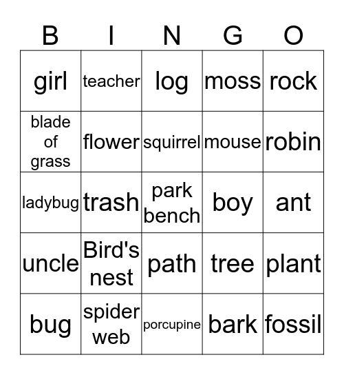 First Grade Scavenger Hunt Bingo Card