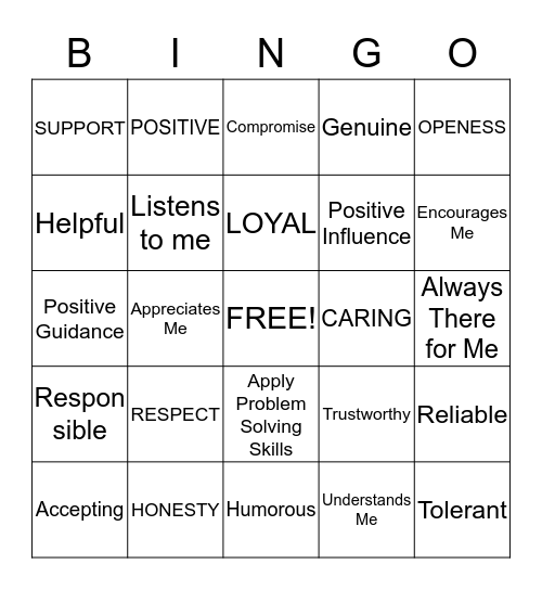 HABITS OF FRIENDSHIPS Bingo Card