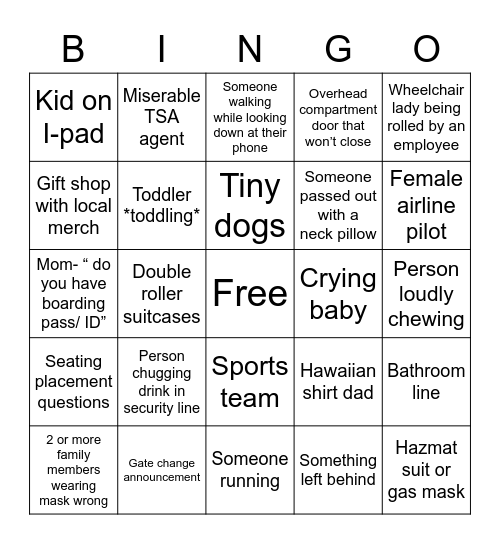 Covid airport Bingo Card