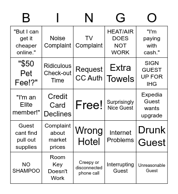 Front Desk Bingo Card