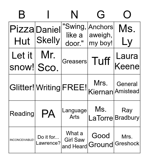 7th Grade Bingo! Bingo Card