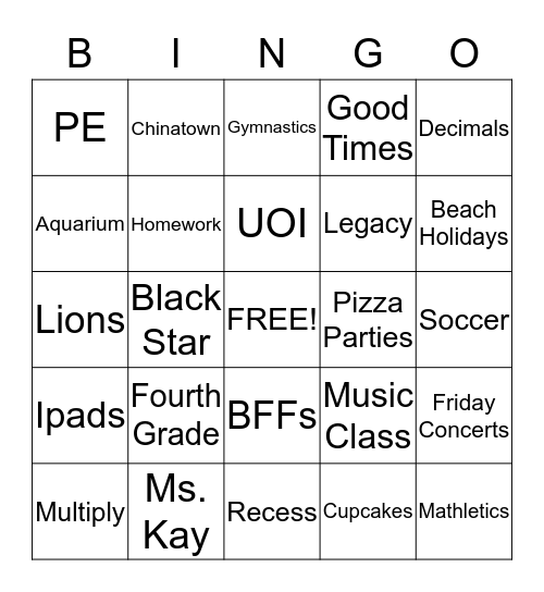 Stamford Bingo Card