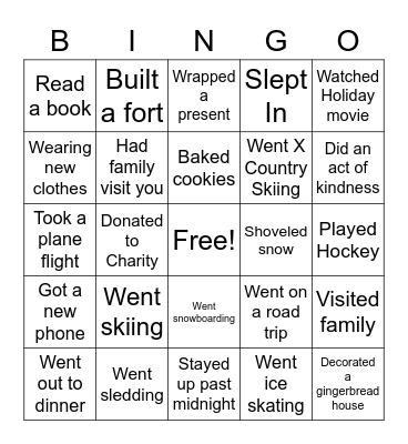 Winter Break Bingo Card