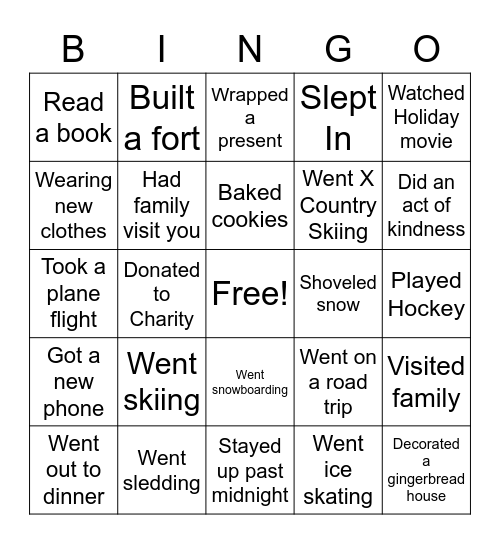 Winter Break Bingo Card