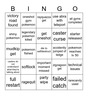 Pokemon Randomizer Bingo Card