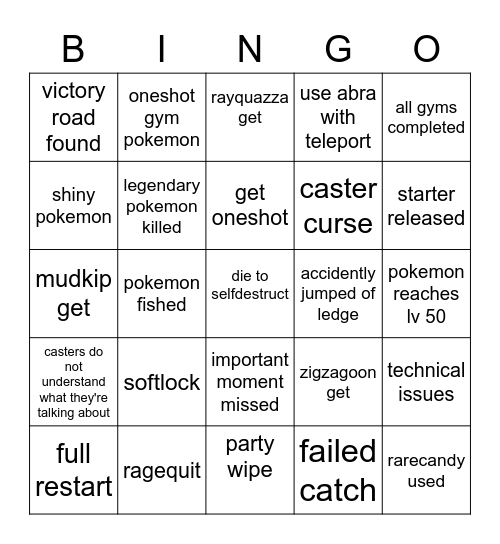 Pokemon Randomizer Bingo Card