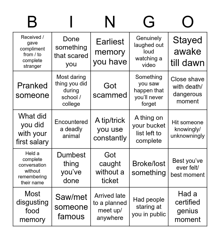 Story bingo Card