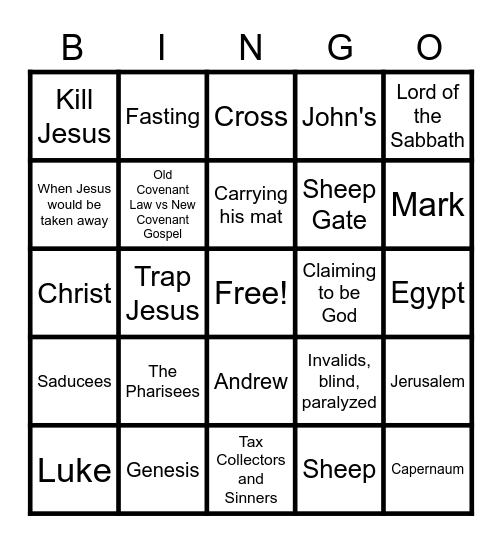 Jesus' Ministry Bingo Card