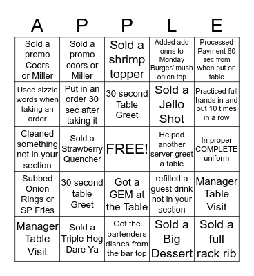 Apple Bingo Card