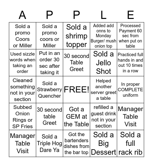 Apple Bingo Card