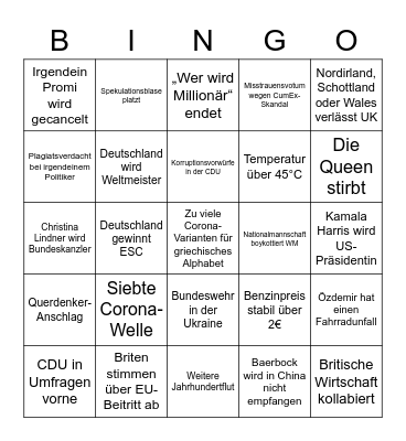 2022 Bingo Card