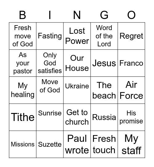 Mens Night sermon Bingo Card