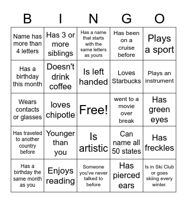 Dignitas: Meet the Class Bingo Card