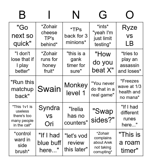 Arek and Zohair 1v1 Bingo Card Bingo Card