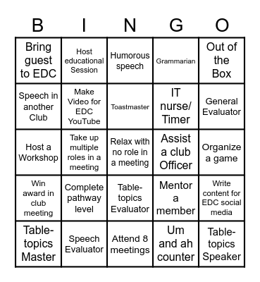 Toastmasters Bingo Card
