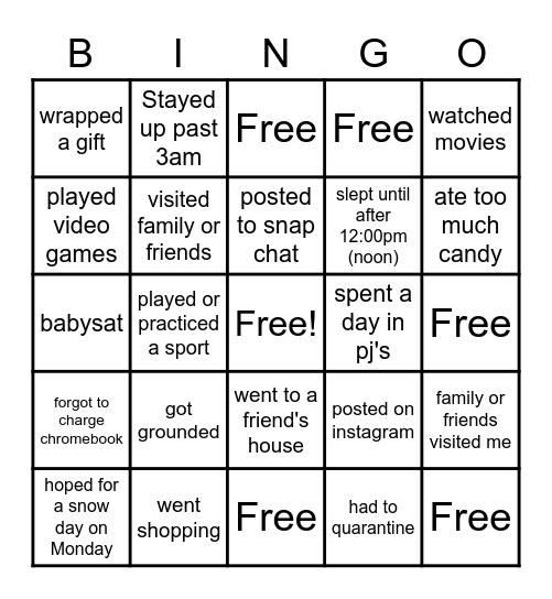 Back from Break Bingo Card