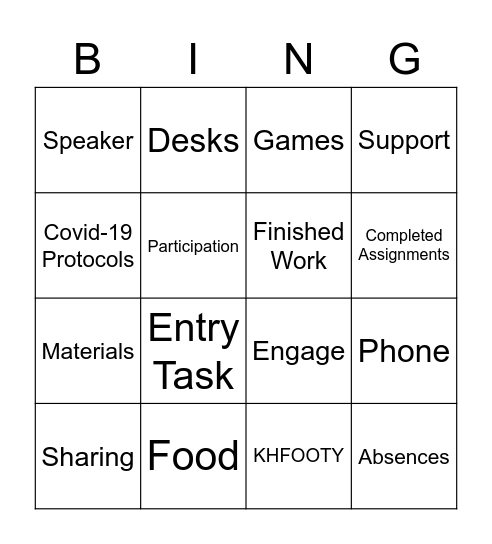 Expectations Review Bingo Card